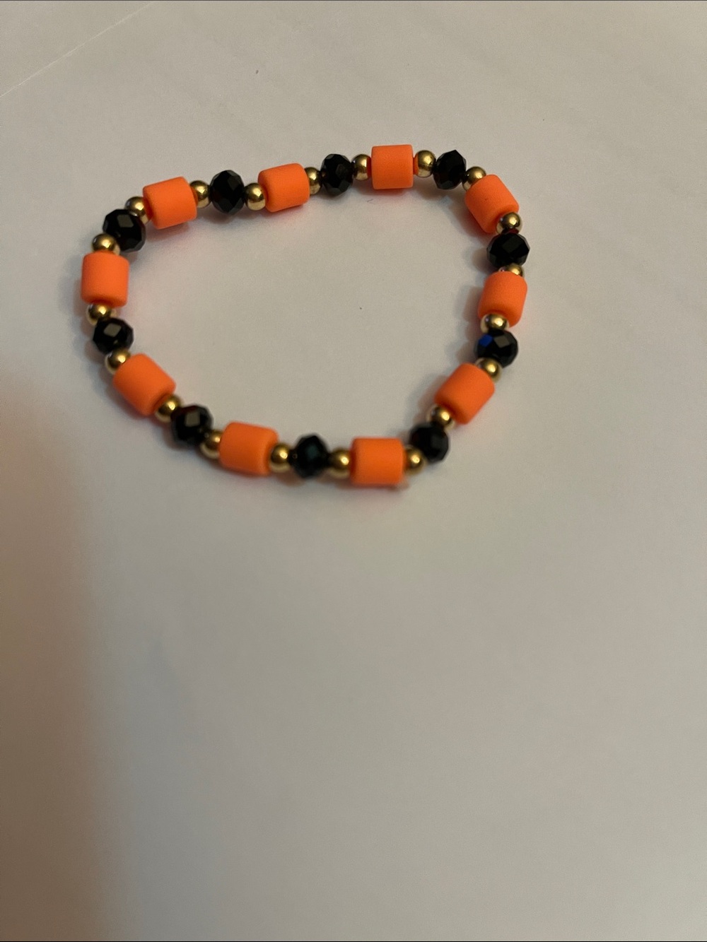 Orange & Black Beaded Stretch Bracelet